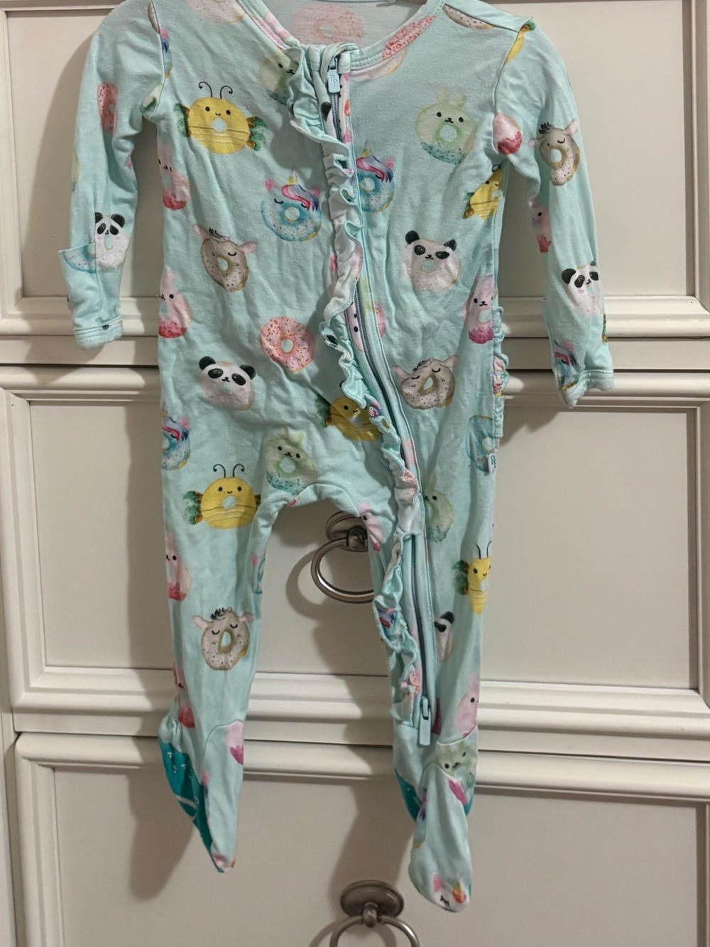 Posh Peanut Light Blue Footed One-Piece with Animal & Donut Pattern